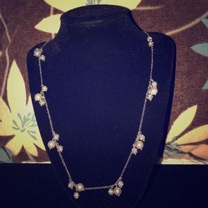 Gray pearl & rhinestone silver necklace